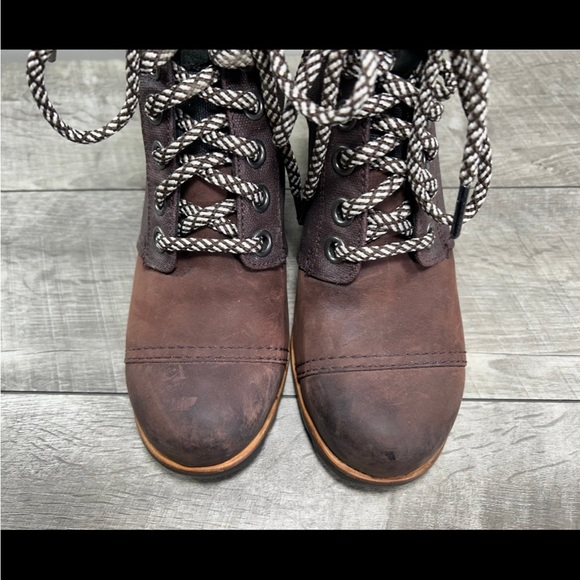 Sorel LL5329 PDX Wedge Women’s Brown Leather & Canvas Booties Boots Size 8.5 - Picture 4 of 10